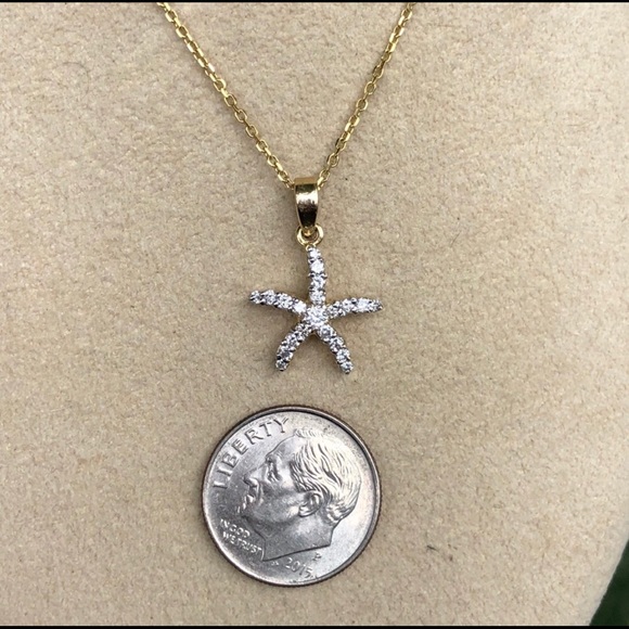 14k gold Genuine Diamond Starfish necklace - Picture 4 of 5